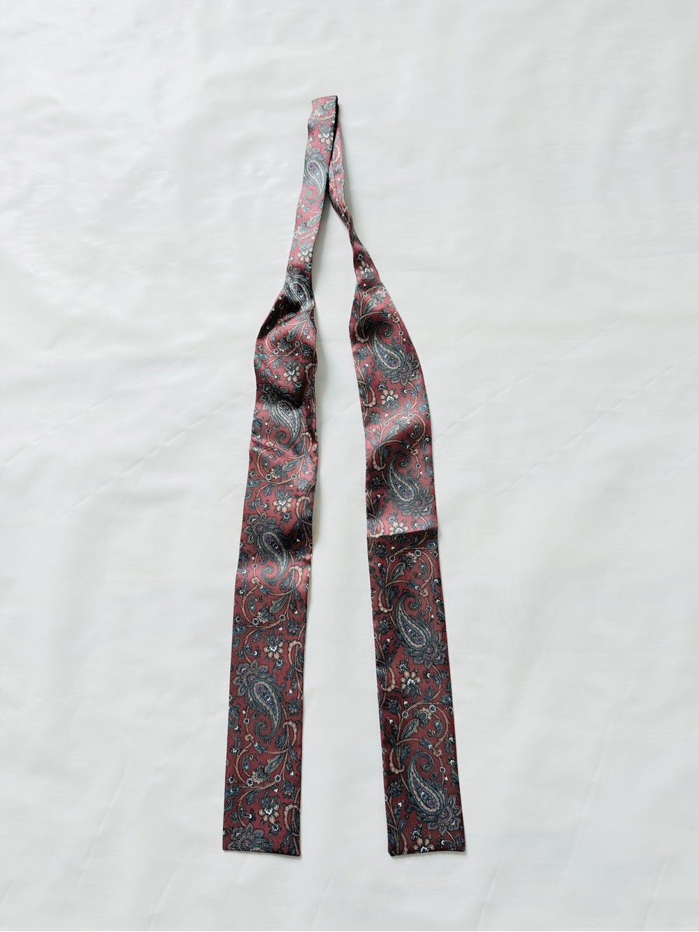 Vintage Silk Bowtie Burgundy Paisley Self Tie Italy Made in USA 70s